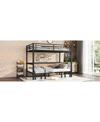 Twin XL over Twin XL pull-out Metal Bunk Bed with safety rails