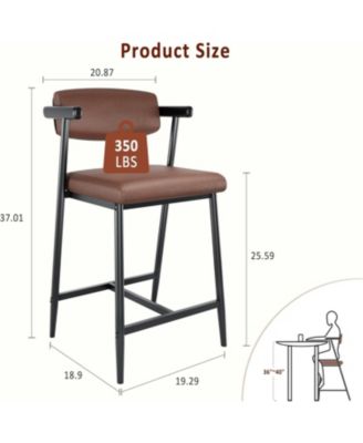 Bar Stools Set of 2 26.5inch Upholstered Counter Height Bar Stools for 2 with Armrest Wider Thickened Cushion Bar Chairs with Backrest