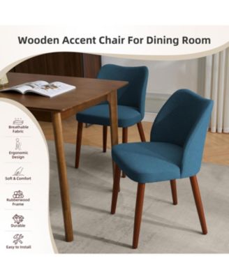 Dining Chair Set of 4, Linen Dining Chair with Wood Legs, Wing Backrest, Wooden Kitchen Chair, Kitchen Chairs with Thick Cushions