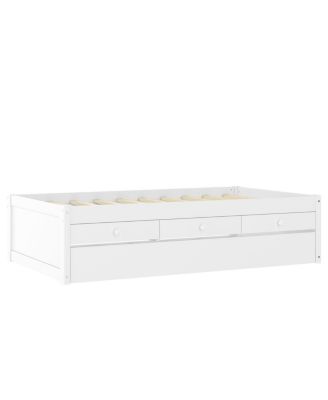 Twin Platform Bed with Trundle and 2 Drawers, Solid Wood
