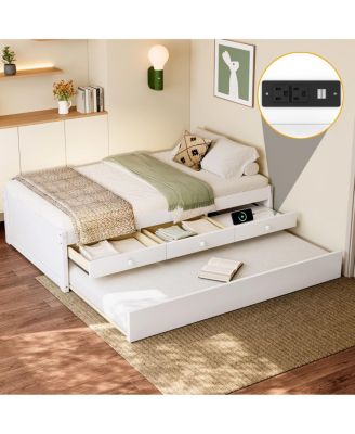Twin Platform Bed with Trundle and 2 Drawers, Solid Wood
