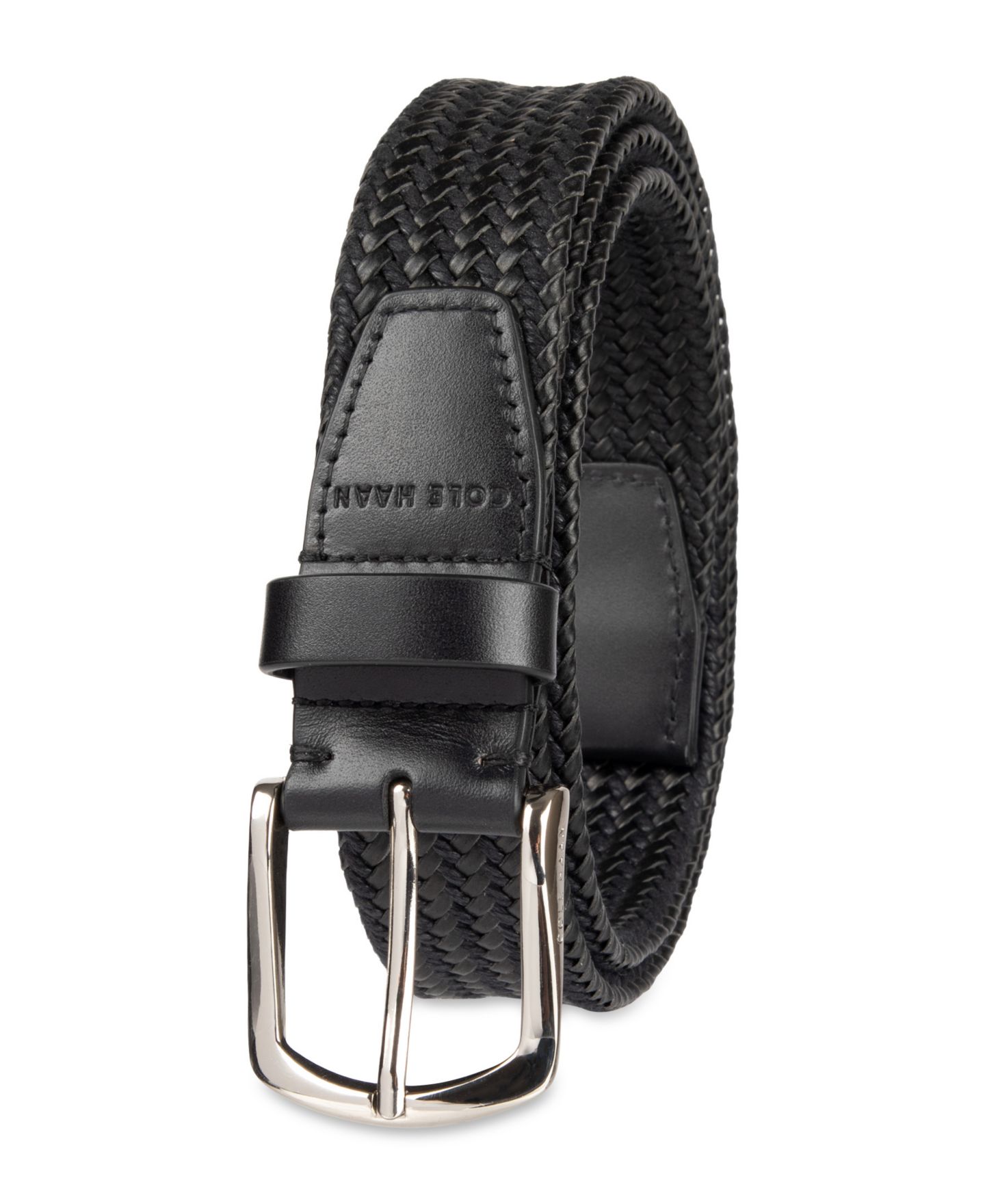 Мужской ремень Cole Haan Fully Adjustable Leather Braided Belt, цвет: Чёрный — фото 2