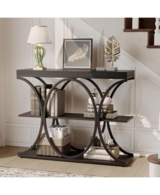 39 Narrow Console Tables for Entryway, Industrial 3-Tier Sofa Table with Round Metal Base and Storage Shelves for Living Room, Hallway, Foyer