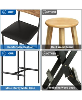 Bar Stools Set of 4 Kitchen Bar Stools with Footrest PU Upholstered Counter Height Barstools Bar Chairs with Back for Kitchen Easy Assembly.