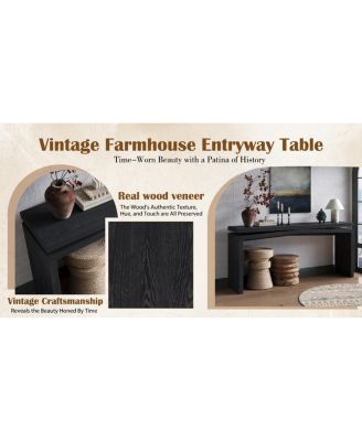  65-Inch Rustic Solid Wood Veneer Console Table - Farmhouse Entryway Sofa Table