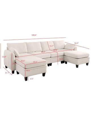  109" Contemporary L-Shaped Chenille Sectional Sofa with Storage Ottoman
