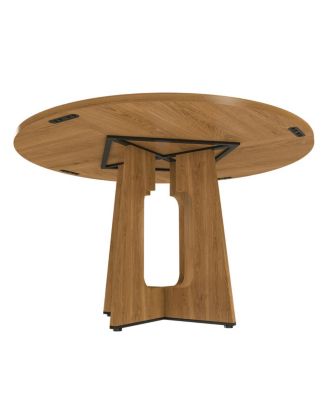 Streamdale Farmhouse Round Dining Set: Oak Table & 4 Chairs with PU Cushions