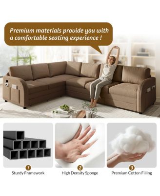 Oversize L-Shaped Sofa Couch with Pull-Out Bed & USB Port