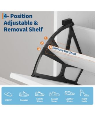 2 Drawer Wooden Flip Door Narrow Shoe Storage Cabinet with Adjustable Shelf and Metal Legs