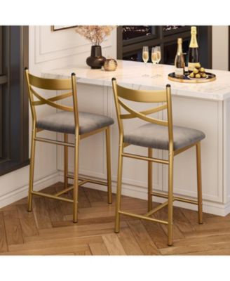 Bar Stools Set of 2 Kitchen Barstools with Footrest and Back PU Leather Counter Height Bar Stools with Footrest Bar Charis