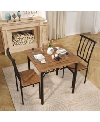 Dining Table Set for 2 Kitchen Table and Chairs with Wine Rack 3 Piece Square Dining Room Table Set for Small Space Apartment