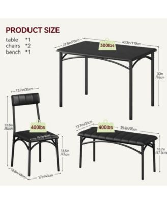 Dining Table Set for 4 Kitchen Table with Upholstered Bench and 2 Chairs 4-Piece Wooden Dining Table Set for Apartment Dining Room Small Space.