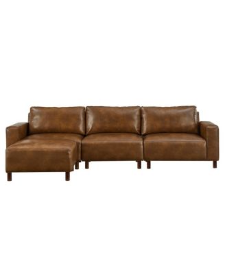  Modern Luxury PU Leather Sectional Sofa Couch with Convertible Ottoman, Brown