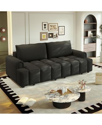  Comfy 90.2" 4-Seater Teddy Fabric Couch with Storage, King Size Sleeper Sofa
