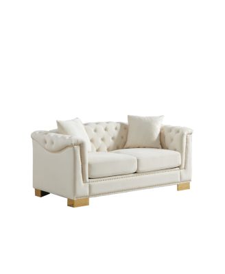 Classic Modern Chesterfield Sofa, 62-inch Velvet Two-Seater with Nailhead Decor