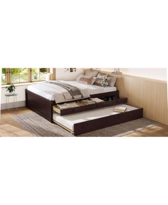 Full Platform Bed with Trundle, 2 Drawers, Solid Wood, Espresso