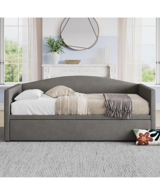 Twin Size Upholstered Velvet Daybed with Pop-Up Trundle