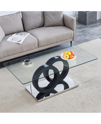 Modern Glass Top Coffee Table with Black Base - 47.2" L