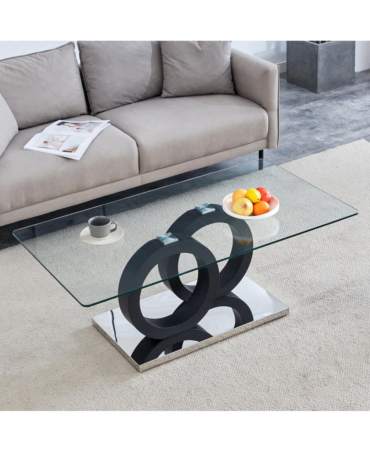 Streamdale Furniture Modern Glass Top Coffee Table with Black Base - 47.2" L