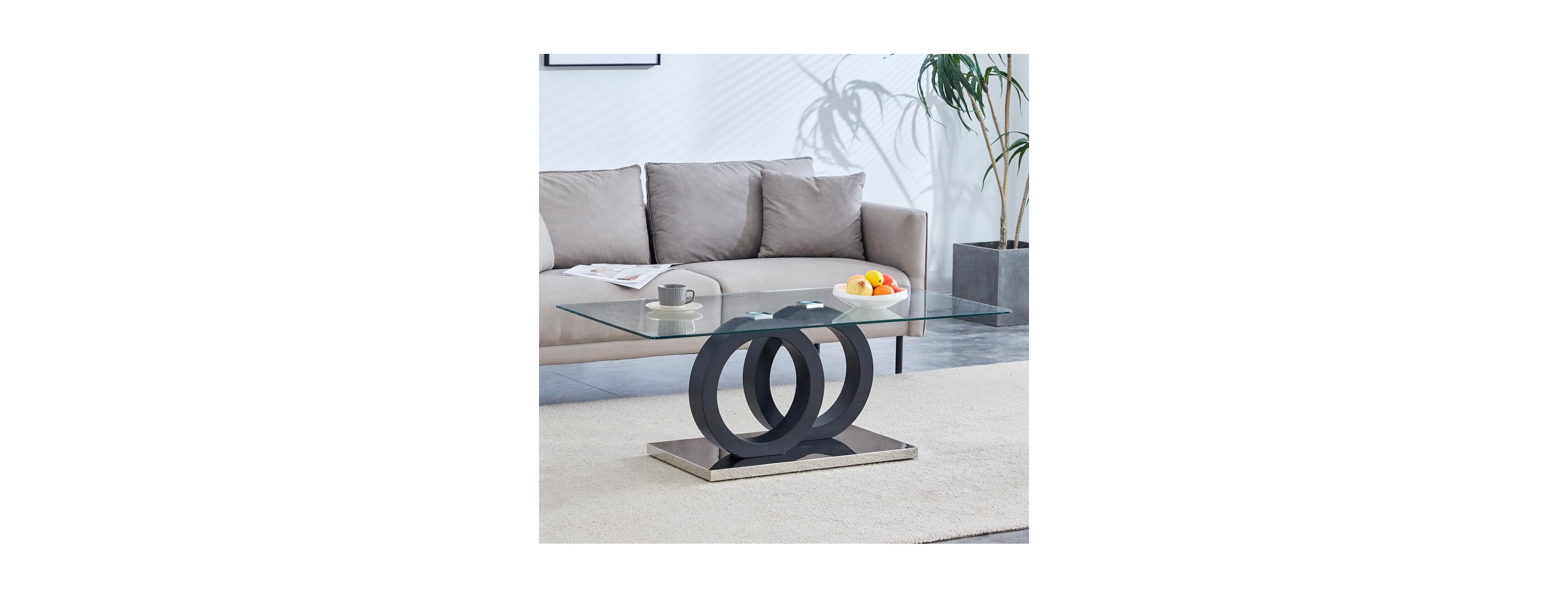 Streamdale Furniture Modern Glass Top Coffee Table with Black Base - 47.2" L
