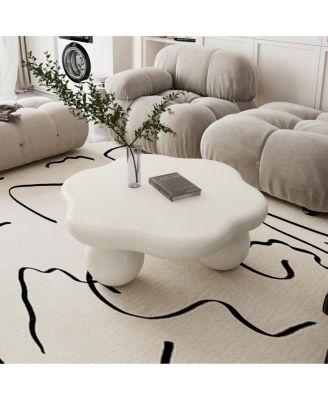35" Cream Cloud Shaped Coffee Table, Modern Minimalist Living Room Table