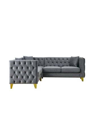 Velvet L-Shaped Sectional Couch, 5-Seater Corner Sofa with 3 Cushions