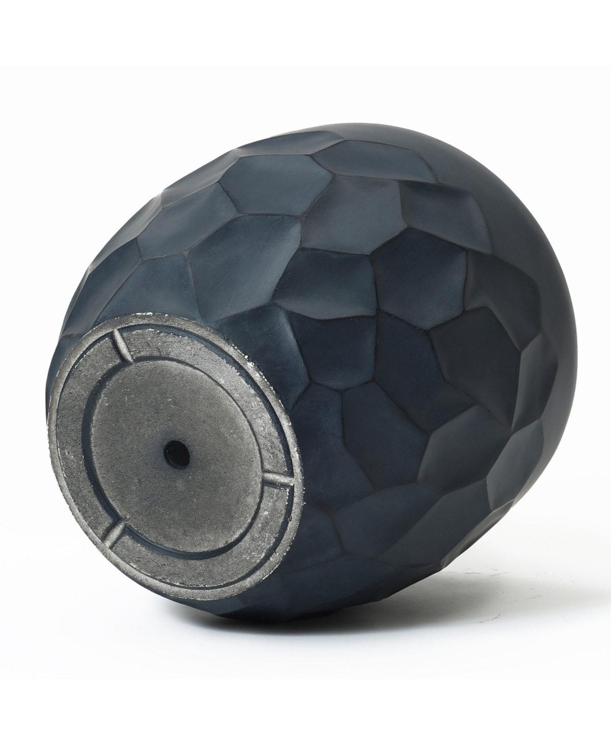 LuxenHome 14.6-Inch Round Black Geometric MgO Planter