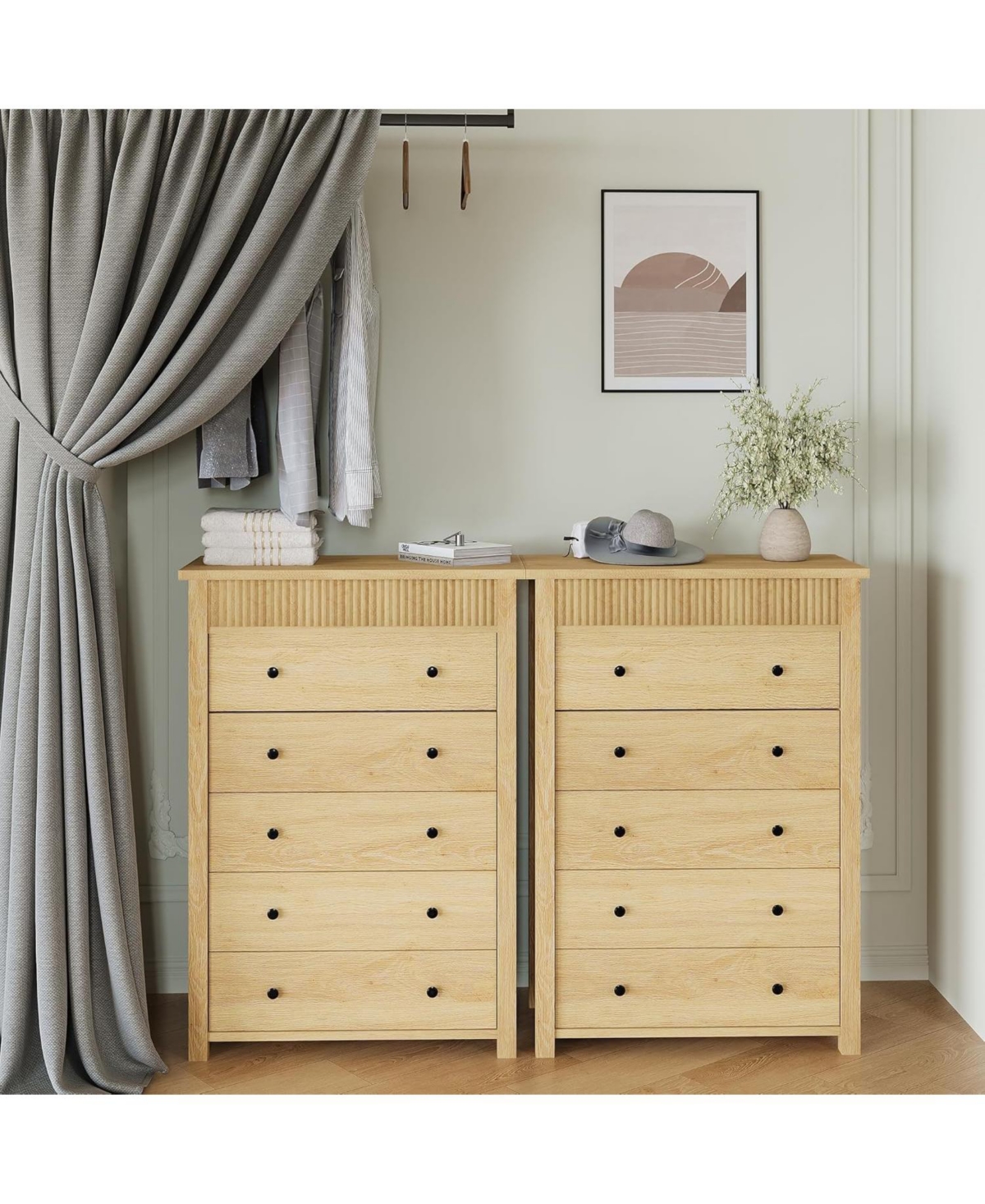 gaomon 5 Drawer Dresser for Bedroom, Wooden Chest of Drawers, Fluted Storage Organizer for Living Room, Hallway, Entryway