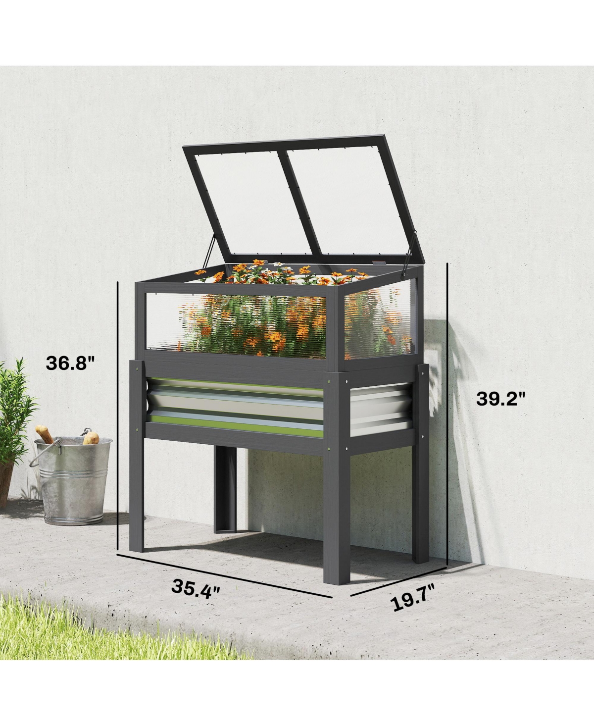 Outsunny Raised Garden Bed with Flip-Up Mini house