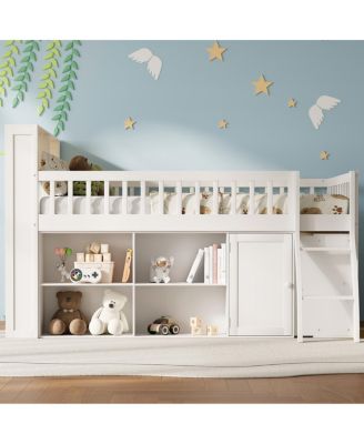 Full Size Loft Bed with LED Headboard and Storage