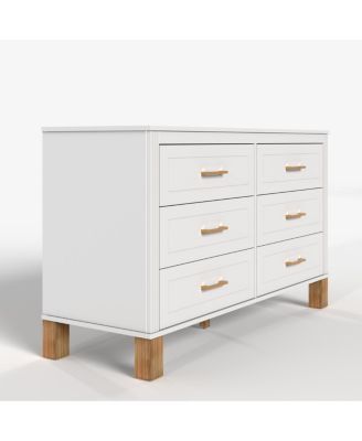 6 Drawer Wooden Double Dresser with Modern Metal Handles