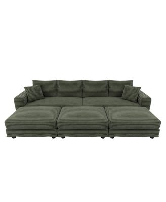Plush Corduroy 4-Seat Sofa, Modern Comfy Upholstered Cloud Couch