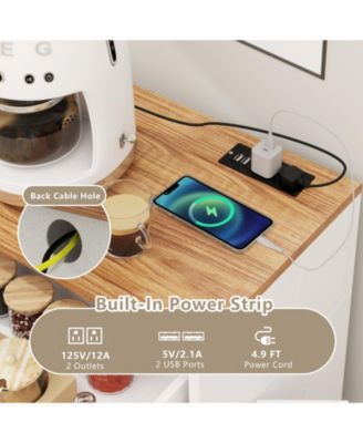 Tilt Out Trash Can Cabinet with Outlets and Adjustable Shelf