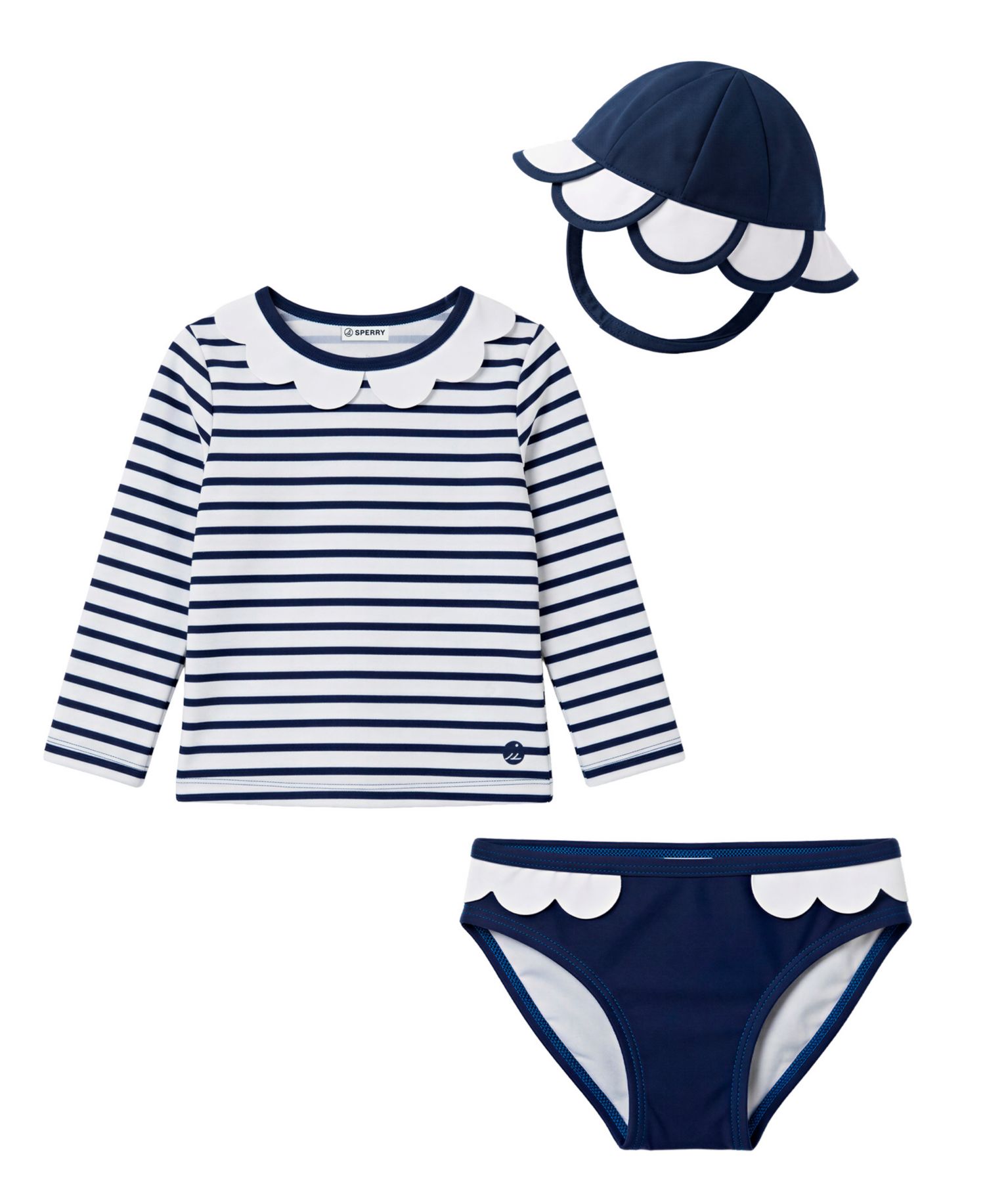 Baby Girls' Long-Sleeve Rash Guard Top, Bottoms & Hat, 3-Piece Set