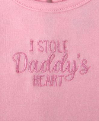 Baby Girls' I Stole Daddys Heart Lettering Bodysuit, Leggings, Socks and Headband, 4-Piece Set