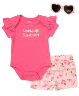 Baby Girls' Daddy’s Sweetheart Bodysuit, Shorts and Sunglasses, 3-Piece Set