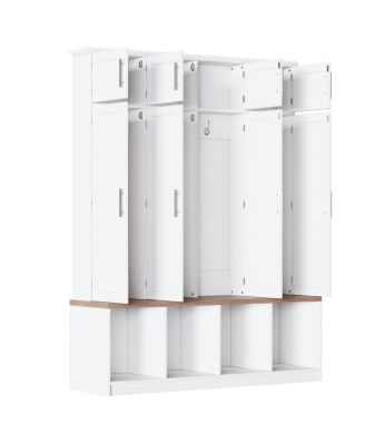 Farmhouse Hall Tree with Hidden Hooks & 8-Door Bench