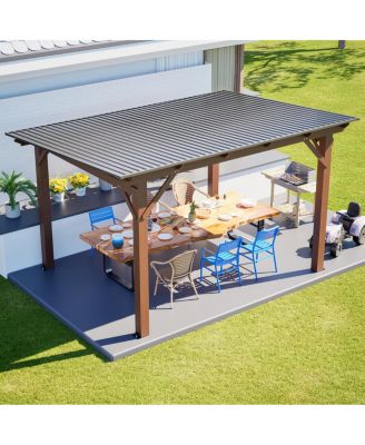 13x10ft Wooden Garden Gazebo with Metal Roof Outdoor Patio Shade Structure