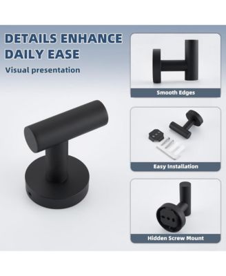 2-Pack Wall-Mounted Stainless Steel Hooks, Bathroom Towel & Coat Hook Matte Black for Bathroom, Bedroom, Kitchen
