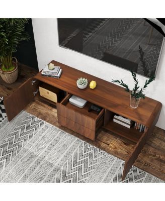 58" Mid Century Spiral Wave Design TV Console with Storage Cabinet & 2 Drawers