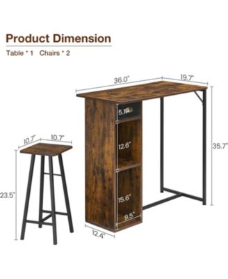 TrailBlaze Kitchen Dining Table Set 3 Piece Counter Height Bar Counter Table Set with Storage Drawer Shelves Wooden Bar Table and Chairs for 2