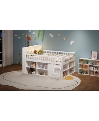 Loft Bed with Storage, Headboard with LED Light.