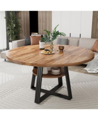 Round Dining Table for 4-6 47.2 Inch Farmhouse Kitchen Table with Storage Circle Dinner Tables for Kitchen Dining Room Living Room