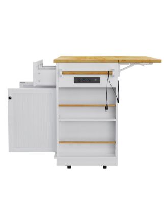 48" White Kitchen Island with Drop Leaf, Power Outlet & Storage (2 Pkgs)