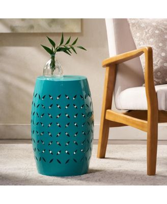 Sculptural Barrel Side Table with Laser-Cut Floral Motifs