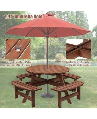 8 Person Wooden Picnic Table w/ 4 Benches, 2220lb Capacity