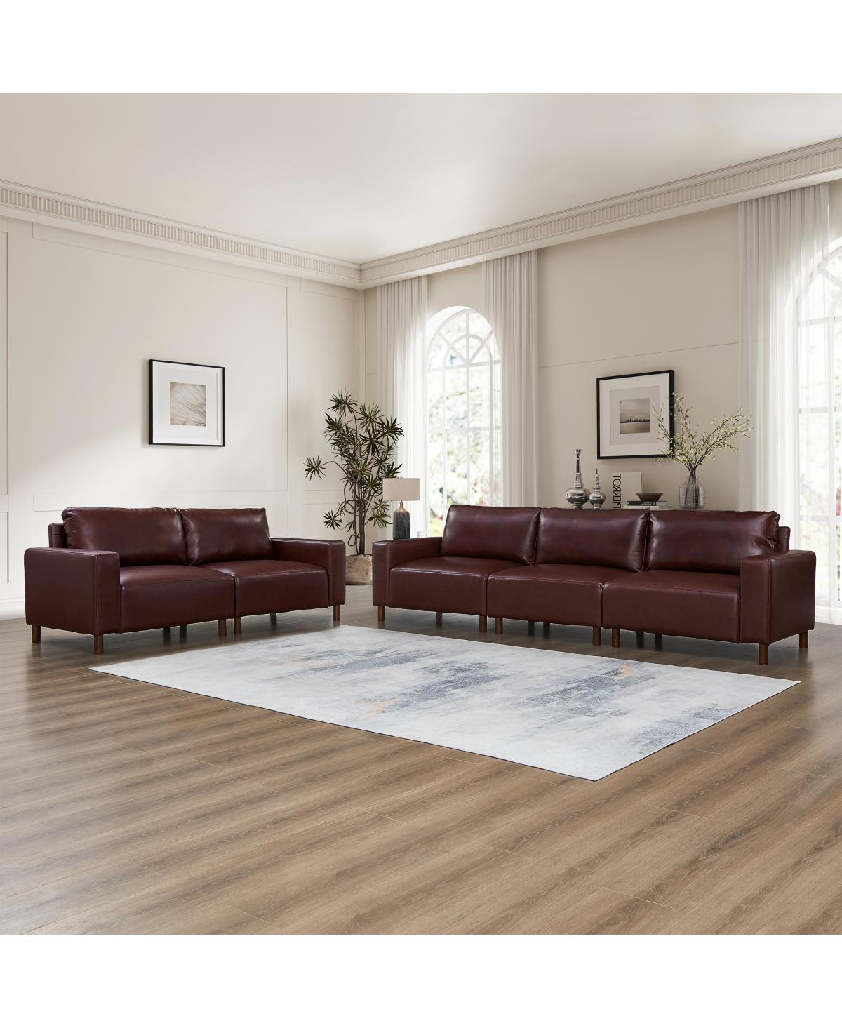 Streamdale Furniture Streamdale Luxury Burgundy Faux Leather 2-Piece Sofa & Loveseat Set