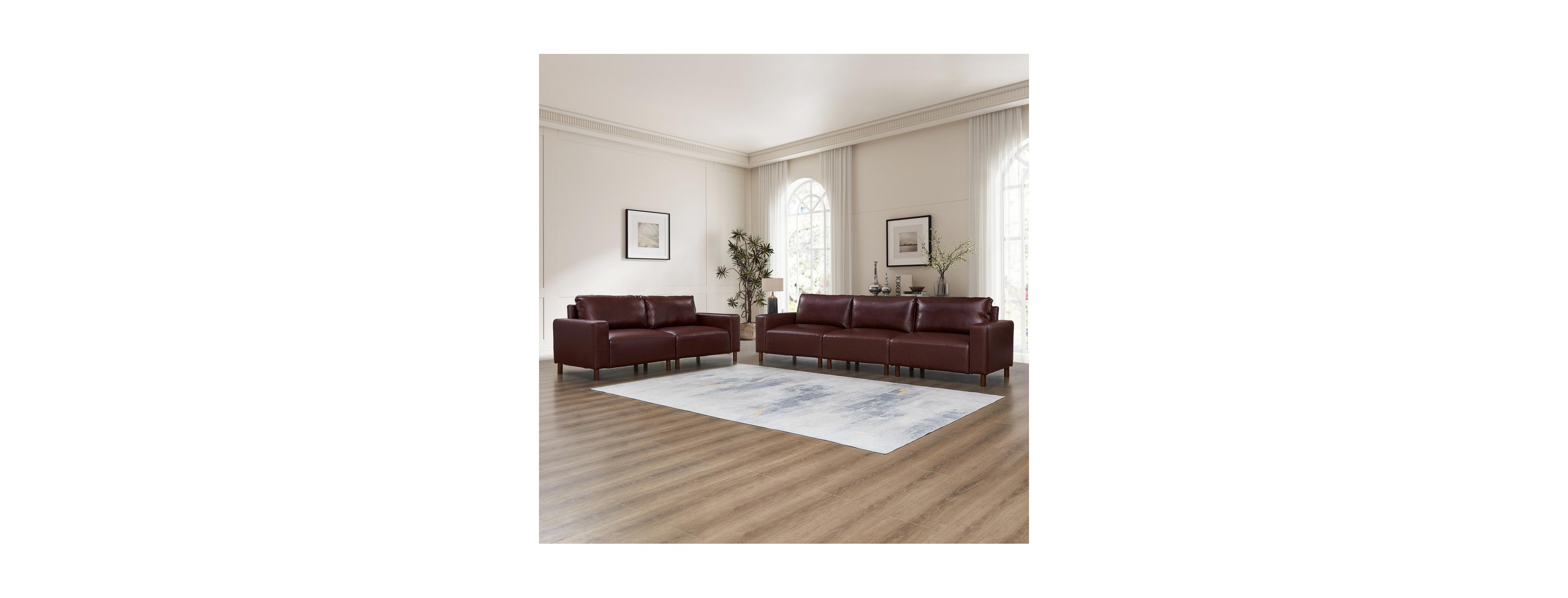 Streamdale Furniture Streamdale Luxury Burgundy Faux Leather 2-Piece Sofa & Loveseat Set