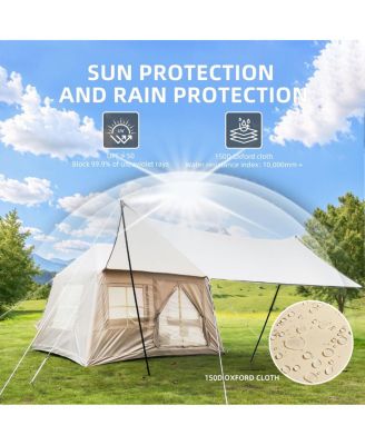 5.72m² Inflatable 4 Season Camping Tent with Stove Jack & Mesh Windows