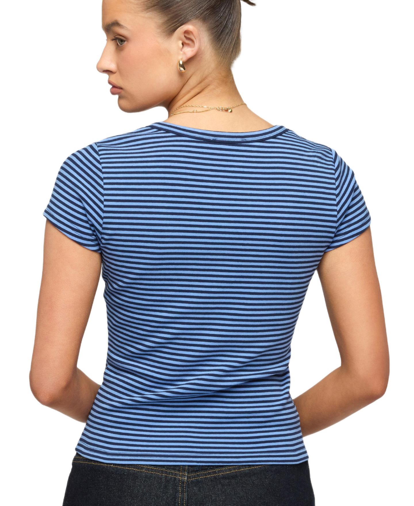 Женская футболка Edikted Kady Striped Henley, цвет: Синий тёмно-синий — фото 2